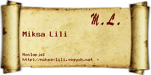 Miksa Lili névjegykártya